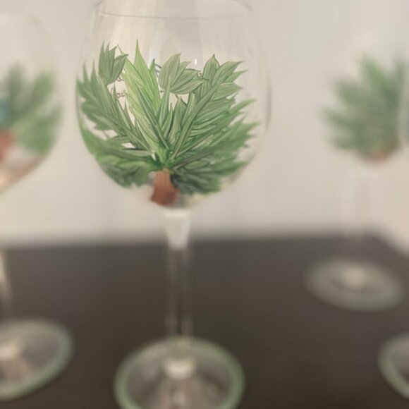 VINTAGE HAND PAINT WINE GLASSES PALM TREES VERSATILE DRINKS FUN STYLE TROPICAL - Picture 10 of 16